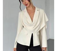 Damen Herbst Langarm Blazer mit Kerbrevers und Schal Kragen mit Schleife, Beige Apricot Farbe, elegant Business Lässig Formal Cocktail Büro