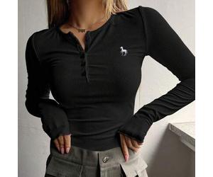 Damen Herbst Neu Einhorn Besticktes Slim Fit Langarm T-Shirt, Herbst Damenbekleidung