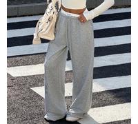 Damen Herbst Neu Hellgrau Lässig Lose Jogginghose mit Spitzen-Patchwork und doppeltem Bund zum Ausgehen, Streetwear, Y2K