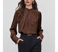 Damen Herbst Rollkragen Asymmetrisches Design Gerafftes Dekor Locker Langarm Top, Grundlegende urbane Pendler Minimalistische elegante modische Busine