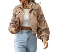 Damen Herbst Und Winter Feste Farbe LäSsig Revers Cord Jacke Laterne äRmel Lange äRmel Einreihig Kurze Jacke Damen