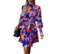 Damen Herbst Und Winter Halbhoher Halsausschnitt Bedrucktes Kleid Mit Hoher Taille Temperament Elegantes A-Linien-Kleid LangäRmeliger Rock