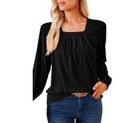 Damen Herbst und Winter, Rundhalsausschnitt, langärmelig, einfarbig, quadratischer Kragen, plissiert, Jacquard, flauschig, locker, lässig, Badeanzug, große Größe, Schwarz, 38