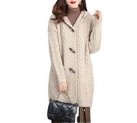 Damen Herbst und Winter Strickjacke Verdickter Pullover Große Größe Kapuzenstrickjacke, aprikose, XXX-Large