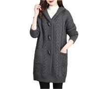 Damen Herbst und Winter Strickjacke Verdickter Pullover Große Größe Kapuzenstrickjacke, Schwarz / Grau, L
