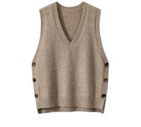 Damen Herbst und Winter Weste Ärmellos Pullover V-Ausschnitt Stricktop Weste, khaki, M