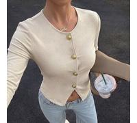 Damen Herbst Weiß Gold Knopf Ärmellose Weste Weite Hose Anzug Set - Elegantes Büro Brunch Alltag Date Urlaub Arbeit Party Zweiteiler Outfit