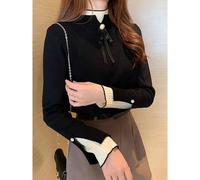Damen Herbst/Winter 2-in-1 Rollkragen Strickpullover, neuer Stil Layering Langarm Top Schwarz