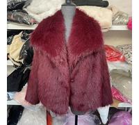 Damen Herbst Winter flauschig warm solide Revers Jacke Casual Oversized Mantel geeignet für Urlaub Alltag mit Langarm Design (M Wein)