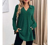 Damen Herbst/Winter Flauschiges Rippstrick-Polo-Shirt mit langen Ärmeln