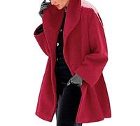 Damen Herbst Winter Mantel, Frauen Herbst Winter Schalkragen Knöpfe Warm Kapuzenjacke Lange Mantel Oberbekleidung, rot, 46