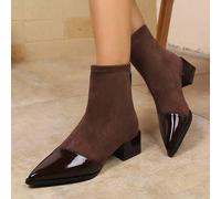 Damen Herbst/Winter Neue Britische Art Veloursleder & Leder Patchwork Braune Knöchel Stiefel, Vintage Metall Reißverschluss Spitze Zeh Klobiger Absatz