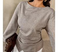 Damen Herbst/Winter Neuer Stilvoller Pendler Taillenraffung Schlankheits Asymmetrischer Saum Lange Weite Ärmel Pullover Bluse/Elegante Pendler Bürokle