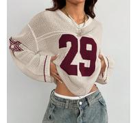 Damen & Herren Paar im gleichen Stil gestrickter gestreifter & mit Nummer bedruckter oversized Jersey Pullover, Neujahrsfest/Valentinstag im Herbst/Wi