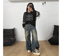 Damen & Herren Paar im gleichen Stil gestrickter gestreifter & mit Nummer bedruckter oversized Jersey Pullover, Neujahrsfest/Valentinstag im Herbst/Wi