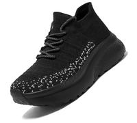 Damen Herren Sockenschuhe Sneakers Laufschuhe, Atmungsaktiv Turnschuhe Leicht Sportschuhe mit breiter Zehenbox Freizeit Reise Arbeit A21Schwarz 46 EU