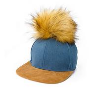 Damen Herren Unisex Snap Back Cap Große Pelz Bommel Pom Pom Mütze Baseball Hat Party Festival Spaß (Blac k Suede Peak) MFAZ Morefaz Ltd