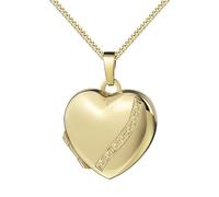 Damen-Herz Medaillon 585 Gold bicolor Herz-Amulett für 2 Bilder zum Öffnen + Halskette Mit Panzerkette 925 Silber vergoldet - Kettenlänge 40 cm.