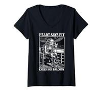 Damen Herz SAGT Pit Knees Sagen Balcony Heavy Metal T-Shirt mit V-Ausschnitt