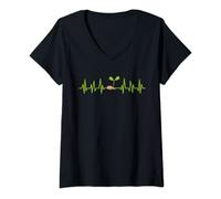 Damen Herzschlag Microgreens Vegan Sprout Microgreen T-Shirt mit V-Ausschnitt