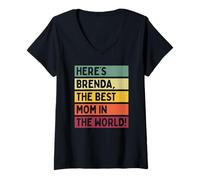 Damen Hier ist Brenda, die Beste Mutter der Welt, Muttertags-Retro T-Shirt mit V-Ausschnitt