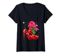 Damen High Heel Damenschuhe für Abendparty T-Shirt mit V-Ausschnitt