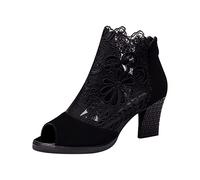 Damen High Heel Sandalen Sale Spitzenstoff Sandals Frauen Chunky Heel Sandalette Klobigem Absatz Sandal Spitze Zehe Sandale Fisch Mund Sandaletten Atmungsaktiv Hausschuhe Elegant Lässige Slippers