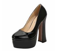 Damen High Heels, 14 cm Dicker Absatz Slip on Stiletto Pumps Geschlossene Zehenschuhe High Heel Plateau Pumps Große Größe Unisex,Schwarz,44 EU