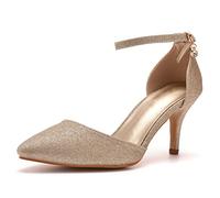 Damen-High-Heels, Kleid-Pumps, geschlossen, spitzer Zehenbereich, Bequeme Pumps, Schuhe für Arbeit, Büro, Hochzeit, Tanzen,Gold,38 EU
