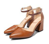 Damen-High-Heels mit Knöchelriemen und spitzem Zehenbereich, klobige Absätze