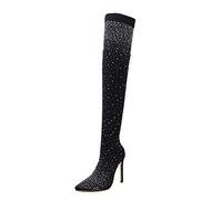 Damen High Heels Socken Fit Overknee-Stiefel mit Bling Strass in Schwarz spitz zulaufender Zehenspitze Stretch Bootie 1197-2, Schwarz (schwarz), 38 EU