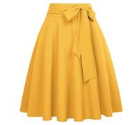 Damen High Waist A-Linie Taschenrock Skaterrock Flare Midirock Retro Flare Rock Büro Damen Arbeitskleidung-Amber-L