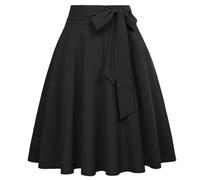 Damen High Waist A-Linie Taschenrock Skaterrock Flare Midirock Retro Flare Rock Büro Damen Arbeitskleidung-Schwarz-XXL
