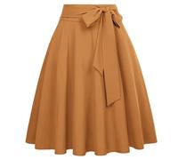 Damen High Waist A-Linie Taschenrock Skaterrock Flare Midirock Retro Flare Rock Büro Damen Arbeitskleidung-Bronze-L