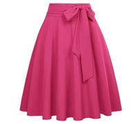 Damen High Waist A-Linie Taschenrock Skaterrock Flare Midirock Retro Flare Rock Büro Damen Arbeitskleidung-Deep Pink-XL