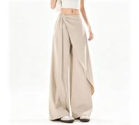 Damen High-Waist Hose mit Schleife, Weiter Bein | Für das Büro, Hoher für bund & Weiter Schnitt, Ideal für Frauen, Weicher Polyester, Größen S-XXXL(Beige S)