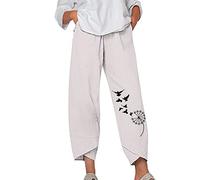 Damen High Waist Leinenhose Sommer Casual Einfarbig Freizeithose Bequeme Leinenhose Aus Baumwolle High Waist Elastische Taille Leichte Bequem Palazzohose Damen Leinenhosen Mit Hoher