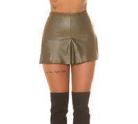 Damen Highwaist Leder Look Kunstleder Hotpants Shorts mit Minirock Skort M