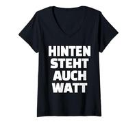 Damen Hinten Steht Auch Watt | Lustig Deutsch Spruch T-Shirt mit V-Ausschnitt