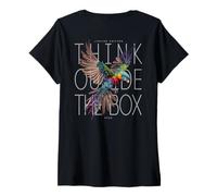 Damen Hip Hop Y2K Vintage Urban Streetwear Backprint Ara Papagei T-Shirt mit V-Ausschnitt