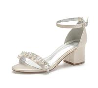 Damen Hochzeit Schuhe Sandalen Sommer Offener Zeh Blockabsatz Schuhe Brautschuhe,Champagne,36 EU