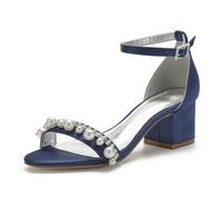 Damen Hochzeit Schuhe Sandalen Sommer Offener Zeh Blockabsatz Schuhe Brautschuhe,Dark blue,41 EU