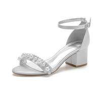Damen Hochzeit Schuhe Sandalen Sommer Offener Zeh Blockabsatz Schuhe Brautschuhe,Silber,36 EU