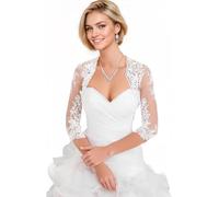 Damen Hochzeit Top Spitzenjacke für Braut Spitze Bolero Jacke Langarm, Weiss/opulenter Garten, XX-Large
