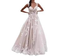 Damen Hochzeitskleid Lang A Linie Standesamt Brautkleid Prinzessin Spitze Ivory Farbe Größe 36 Elegantes Hochzeitskleid für die Braut Romantisches Design schöne Raffungen und perfekte Passform