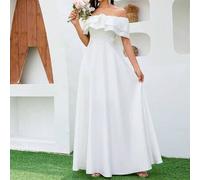 Damen Hochzeitskleid, trägerlos mit kurzen Ärmeln, plissiertes Blumenmuster, elegant bodenlang, Abendkleid für formelle Anlässe