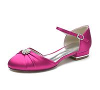 Damen Hochzeitsschuhe Für Braut Geschlossene Zehe Brautschuhe Ivory Weiß Satin Pumps Flach Ballerina Brautschuhe