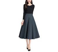 Damen Hohe Taille Karierter Rock Winterrock Vintage Elegant Plaid Warm Wollrock Lang Röcke Retro Elastische Taille A Linie Casual Party Midi Faltenrock Blue XL