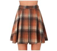Damen Hohe Taille Plaid Bleistiftrock Karierter A Linie Rock Freizeitrock Minirock Winterrock Damen Mädchen Elegante Elastische Taille Ausgestellte A Linie Minirock Dehnbaren Basic (Orange, XL)