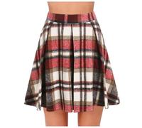 Damen Hohe Taille Plaid Bleistiftrock Karierter A Linie Rock Freizeitrock Minirock Winterrock Damen Mädchen Elegante Elastische Taille Ausgestellte A Linie Minirock Dehnbaren Basic Plissee (Red, XL)